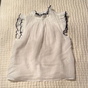 Frame Denim White Blouse with Black Ruffle Trim